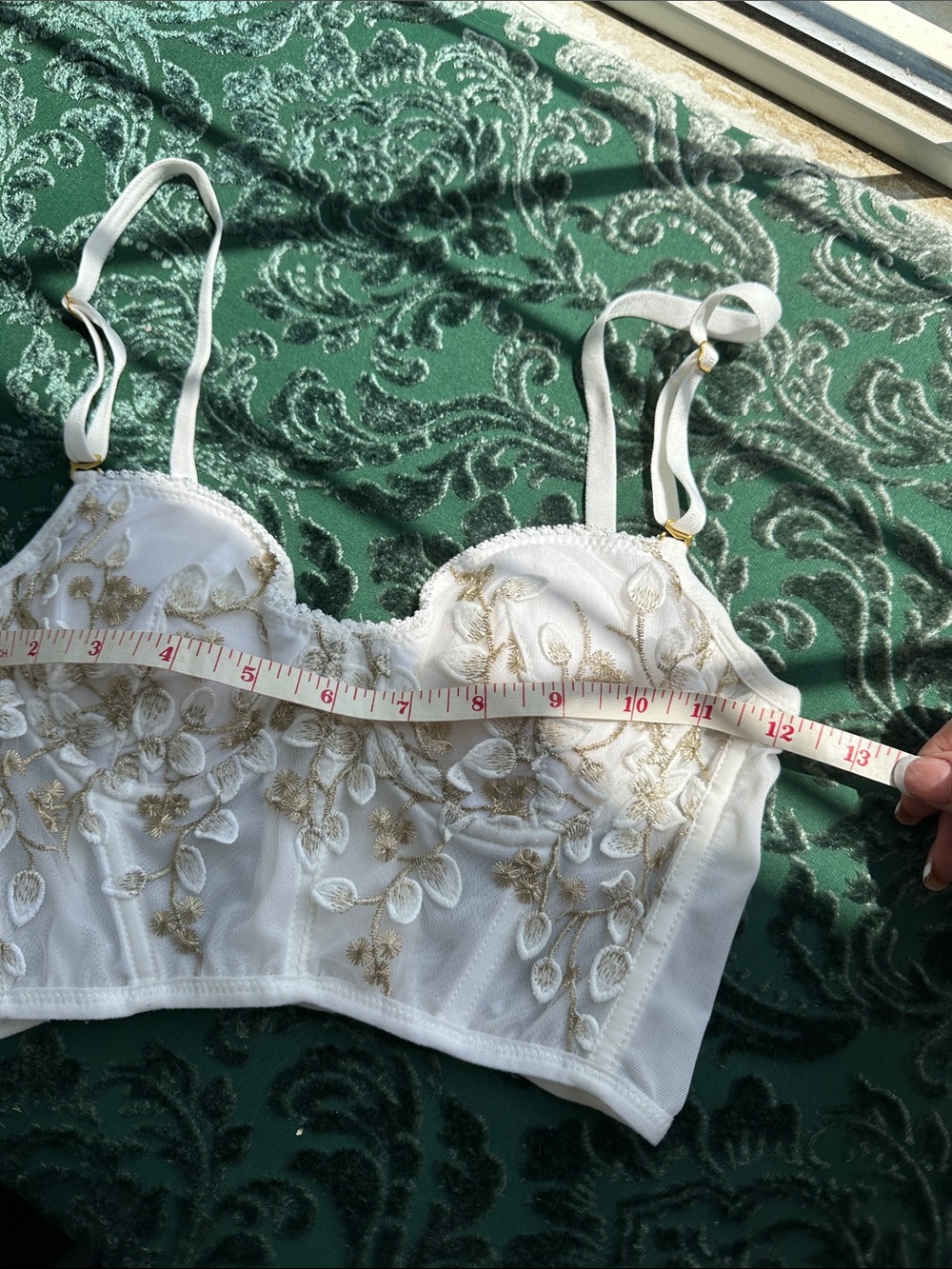 White Embroidered Longline Bustier/Bralette with Gold Floral Detail - Picture 5 of 6